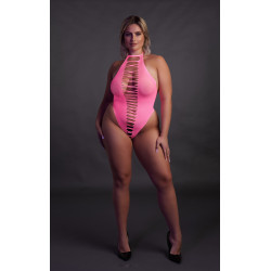 Ouch! Glow Body échancré ouvert à l'entrejambe avec dos nu Rose Fluo